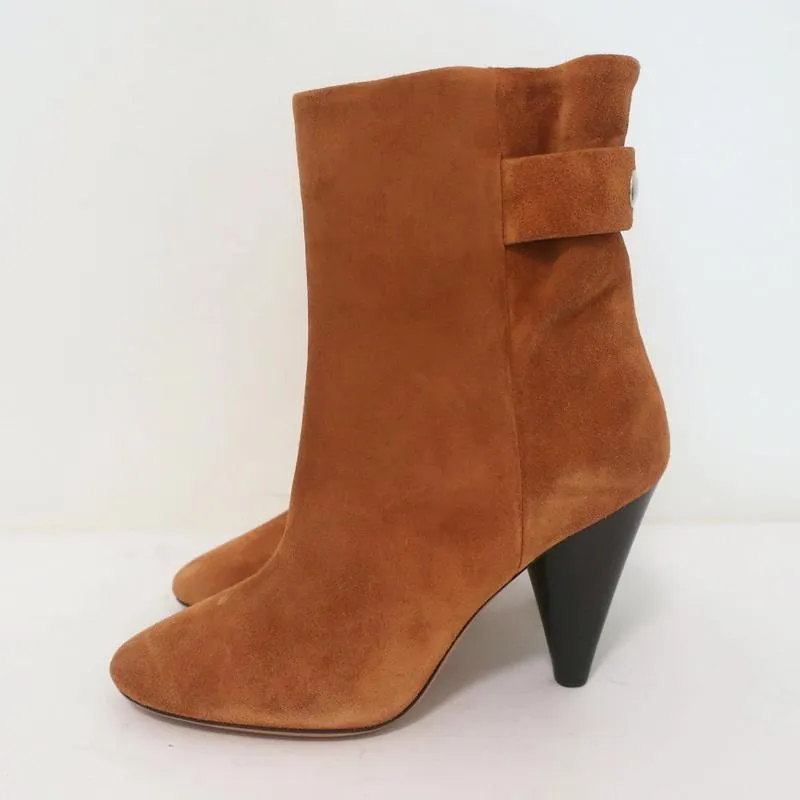 Bottes Isabel Marant cheville Lystal en daim cognac Taille 37 Talon haut NEUF