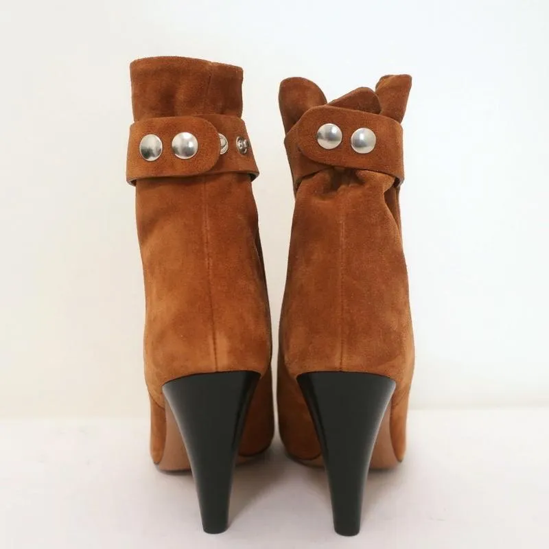 Bottes Isabel Marant cheville Lystal en daim cognac Taille 37 Talon haut NEUF