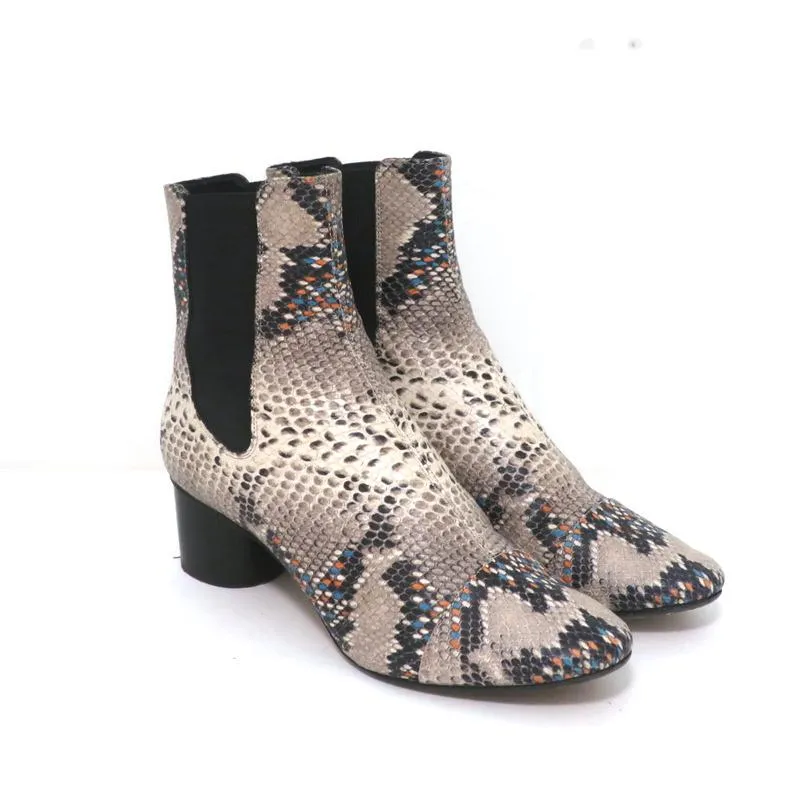 Bottes Chelsea Isabel Marant Danelya en cuir imprimé serpent crème taille 39