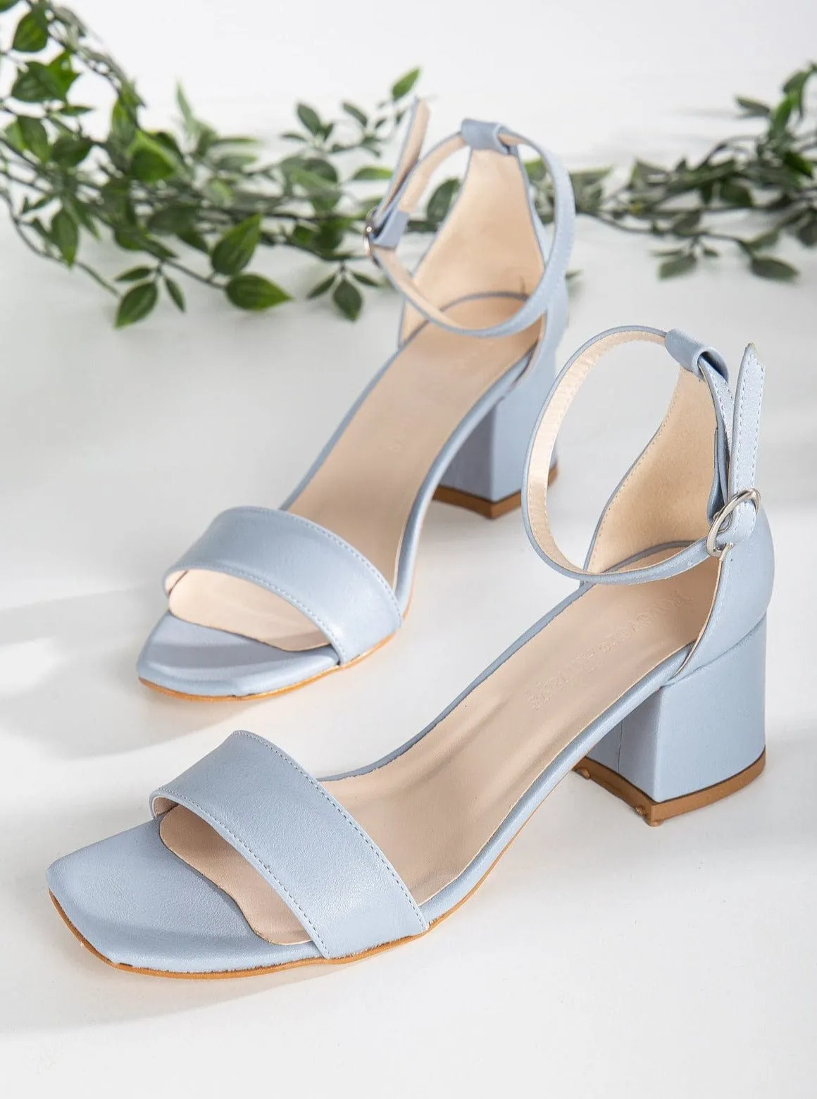Iva Vegan Cuir à Talon Bas | Bleu Clair