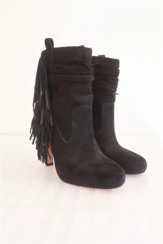 Bottes cheville frange Jean-Michel Cazabat Pampa en daim noir Taille 35 à talon haut