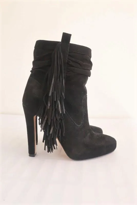 Bottes cheville frange Jean-Michel Cazabat Pampa en daim noir Taille 35 à talon haut