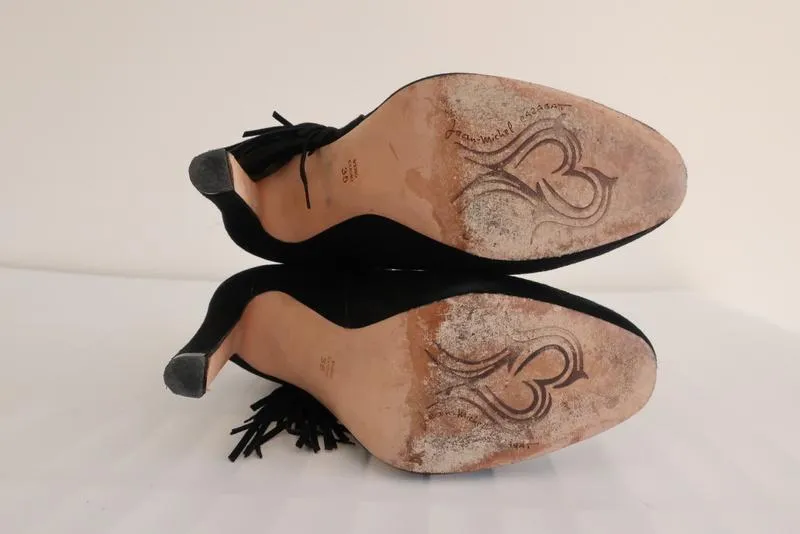 Bottes cheville frange Jean-Michel Cazabat Pampa en daim noir Taille 35 à talon haut