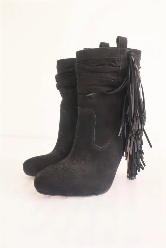Bottes cheville frange Jean-Michel Cazabat Pampa en daim noir Taille 35 à talon haut