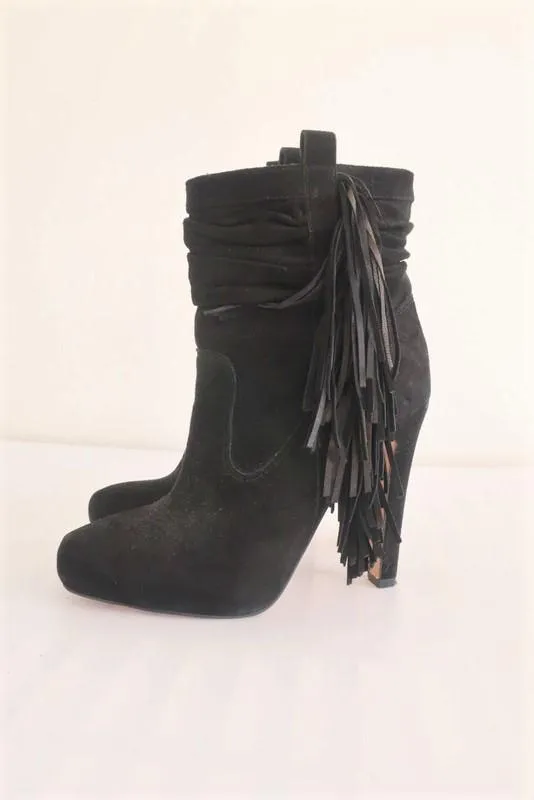 Bottes cheville frange Jean-Michel Cazabat Pampa en daim noir Taille 35 à talon haut