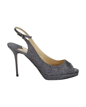 Jimmy Choo Escarpins à bouts ouverts avec bride en métal gunmetal pailleté en cuir argenté