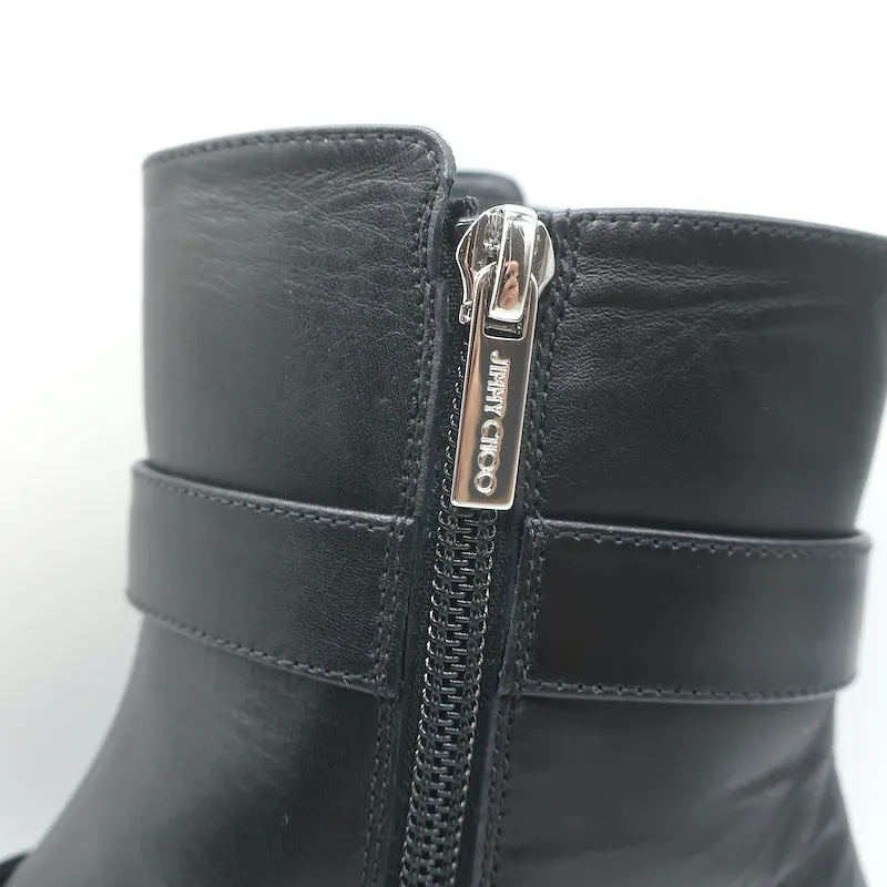 Jimmy Choo Hank Bottines plates à boucle ornementale en cuir noir Taille 39 NEUF