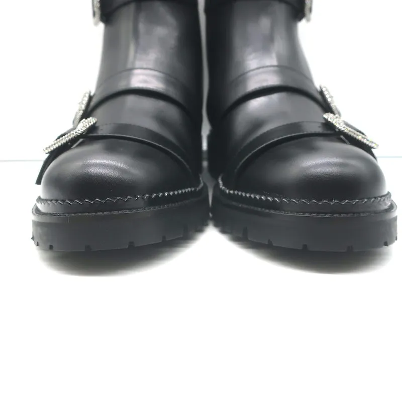 Jimmy Choo Hank Bottines plates à boucle ornementale en cuir noir Taille 39 NEUF