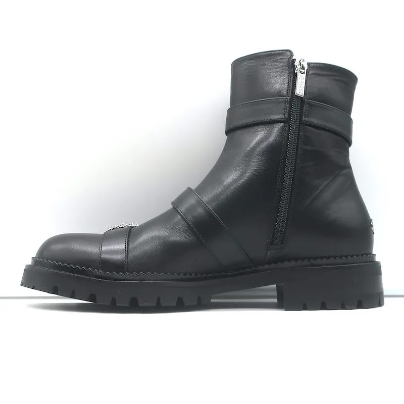 Jimmy Choo Hank Bottines plates à boucle ornementale en cuir noir Taille 39 NEUF