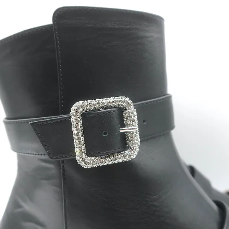 Jimmy Choo Hank Bottines plates à boucle ornementale en cuir noir Taille 39 NEUF
