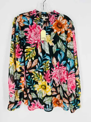 Jodifl Taille L Noir/Multicolore Floral Smocked NOUVEAU Hauts Manches Longues