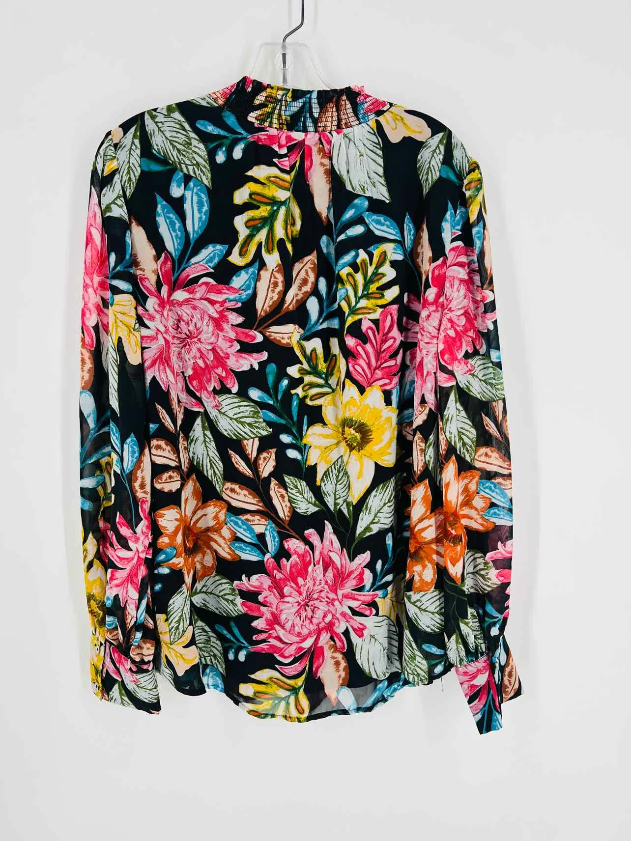 Jodifl Taille L Noir/Multicolore Floral Smocked NOUVEAU Hauts Manches Longues