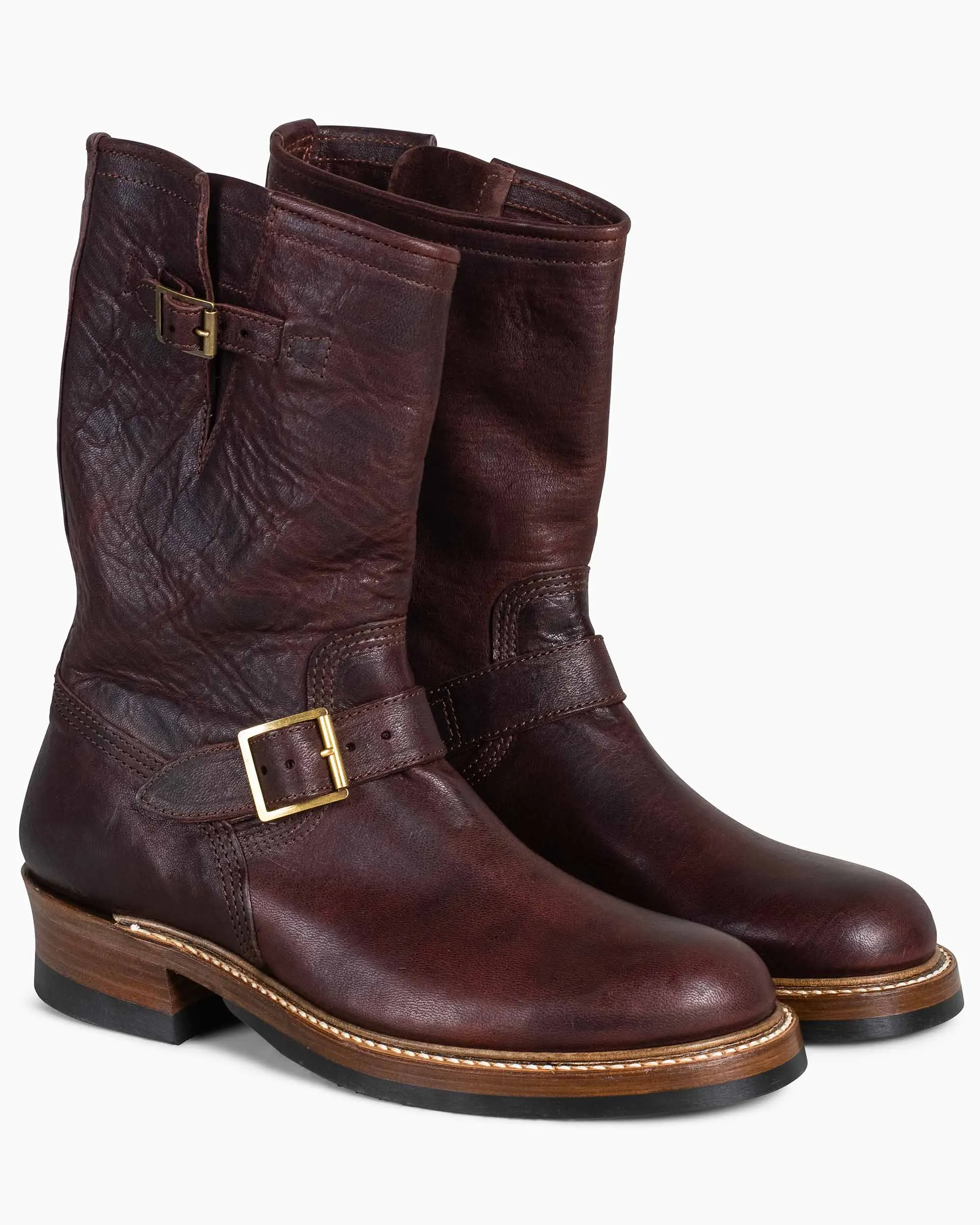 John Lofgren Bootmaker Bottes d'Ingénieur Wabash en Peau de Cerf Ezo Shika Bourgogne Brûlé