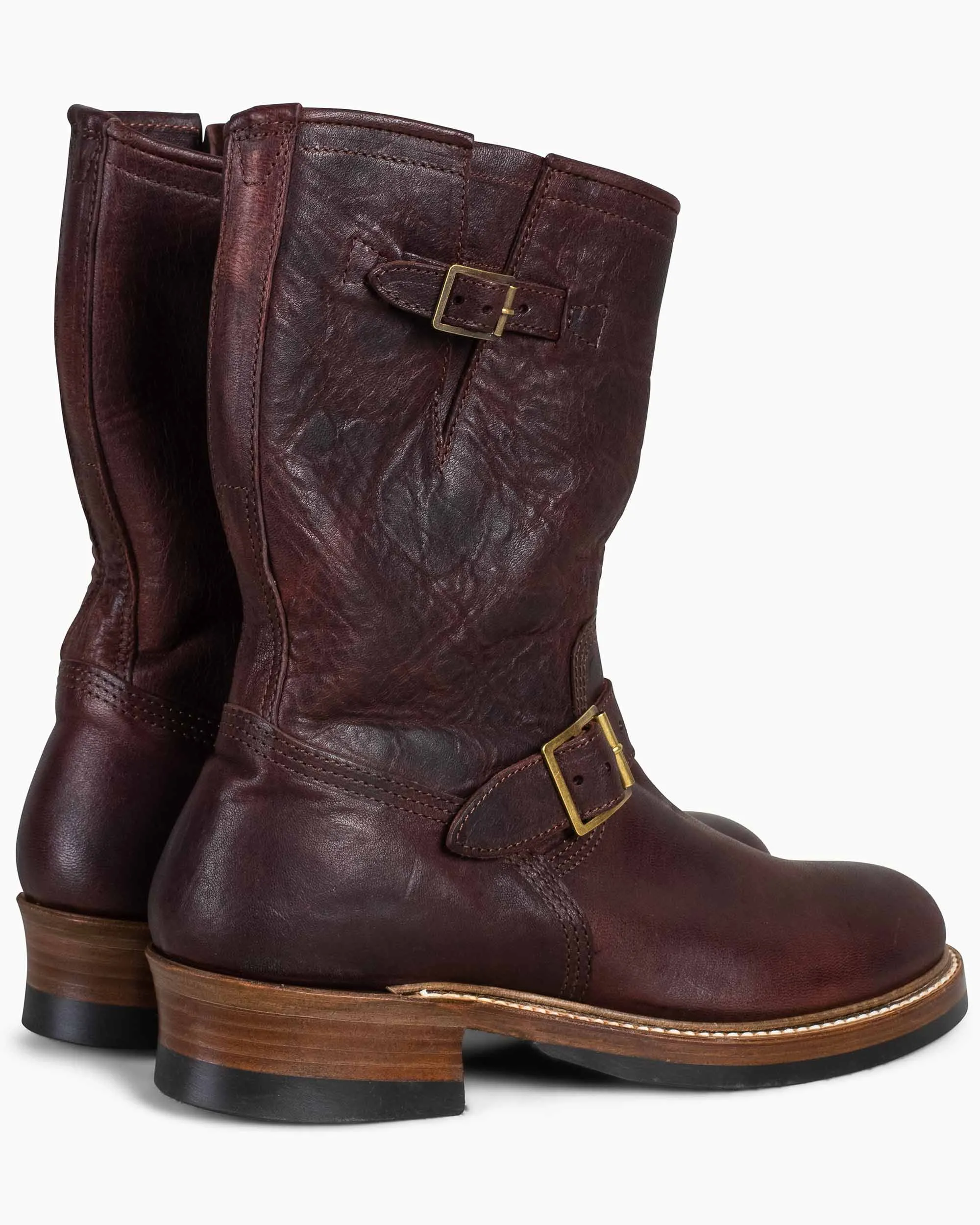 John Lofgren Bootmaker Bottes d'Ingénieur Wabash en Peau de Cerf Ezo Shika Bourgogne Brûlé