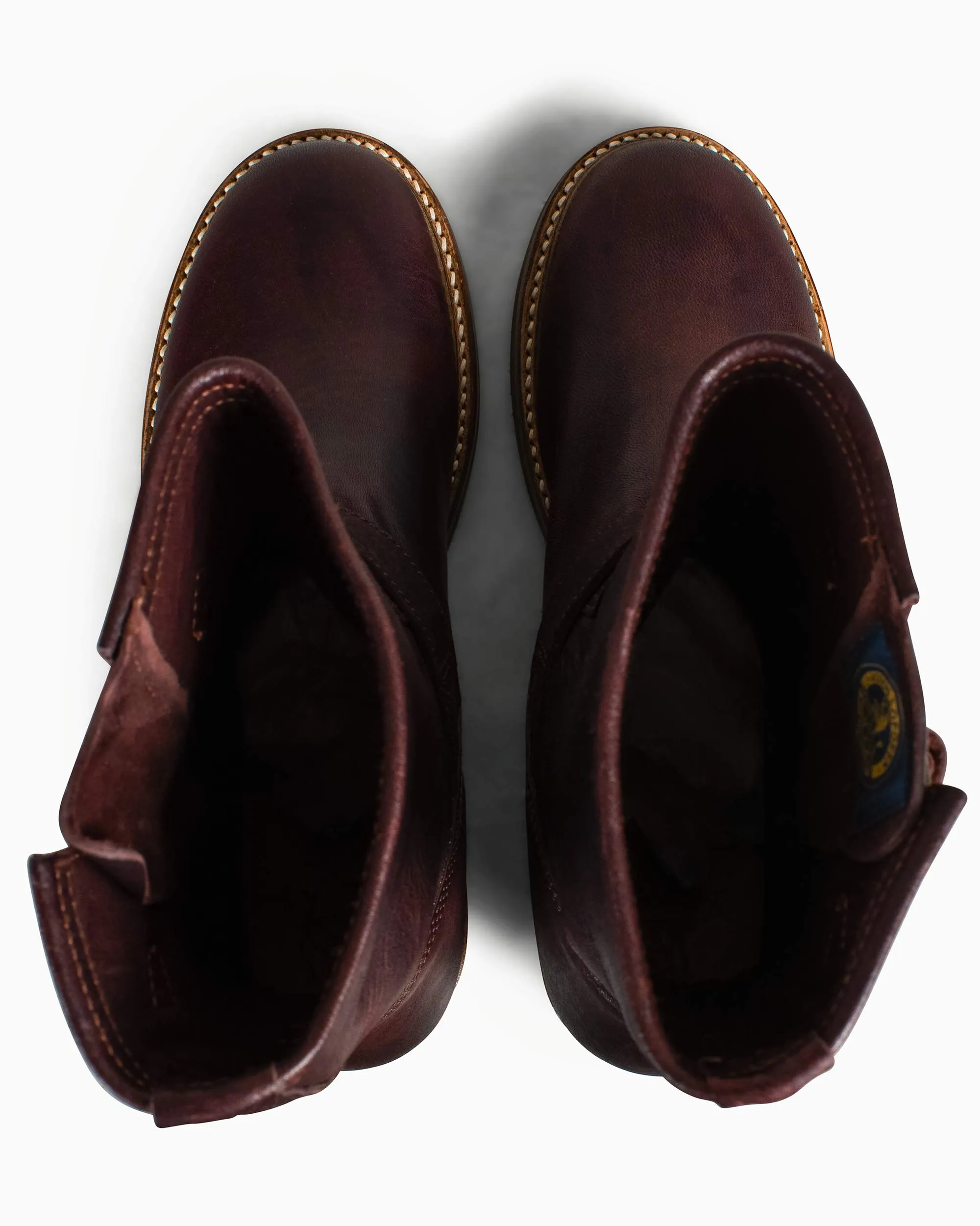 John Lofgren Bootmaker Bottes d'Ingénieur Wabash en Peau de Cerf Ezo Shika Bourgogne Brûlé