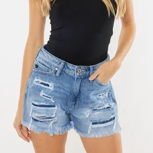 Short déchiré à taille haute pour femme KanCan