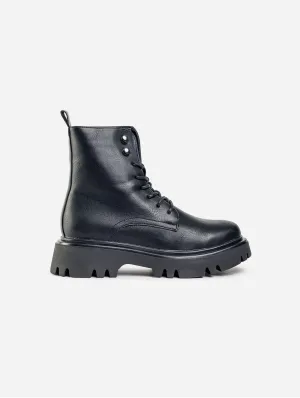 Bottes lacées en simili cuir vegan pour femmes Kanzi | Noir