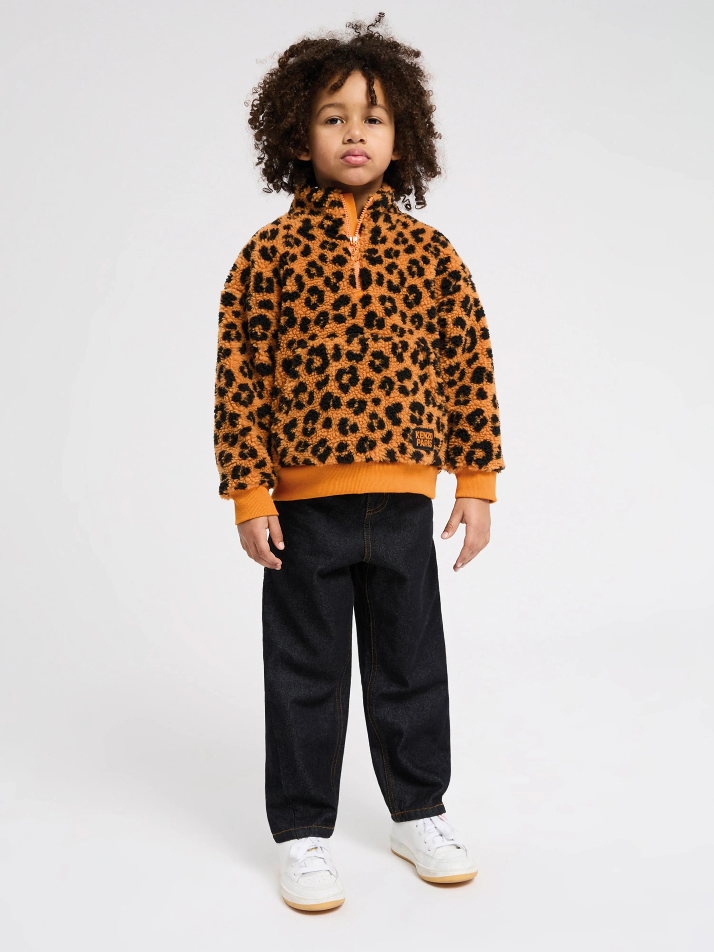 KENZO Kids Pull à mi-zip léopard en orange