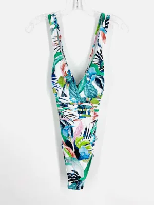 La Blanca Taille 10 Blanc/Multicolore Maillot de Bain Tropical à Lacets Croisés