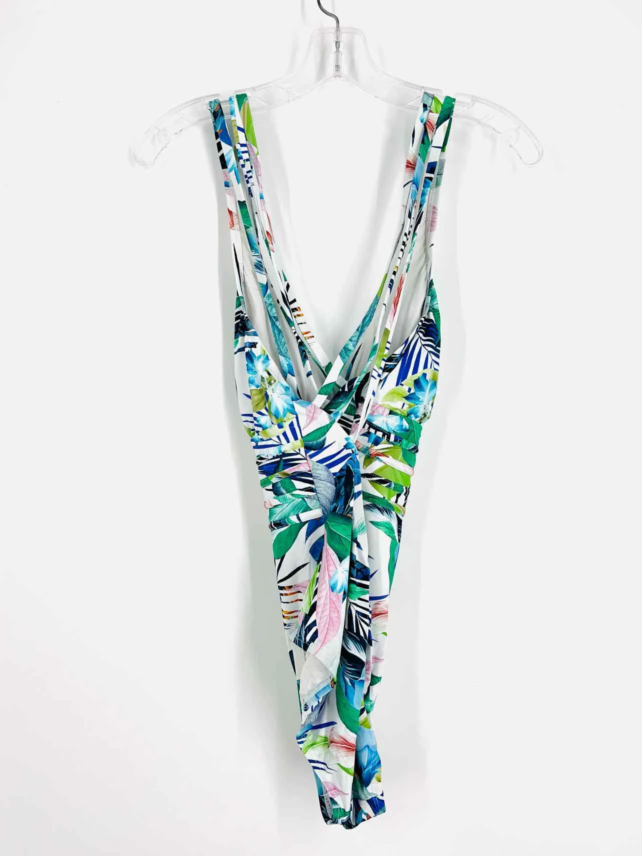 La Blanca Taille 10 Blanc/Multicolore Maillot de Bain Tropical à Lacets Croisés
