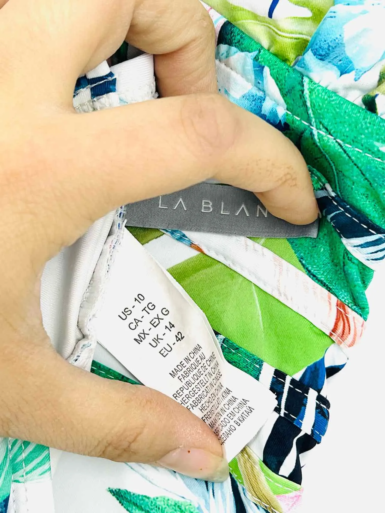 La Blanca Taille 10 Blanc/Multicolore Maillot de Bain Tropical à Lacets Croisés