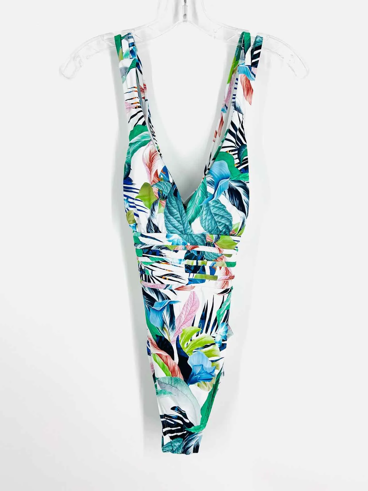 La Blanca Taille 10 Blanc/Multicolore Maillot de Bain Tropical à Lacets Croisés