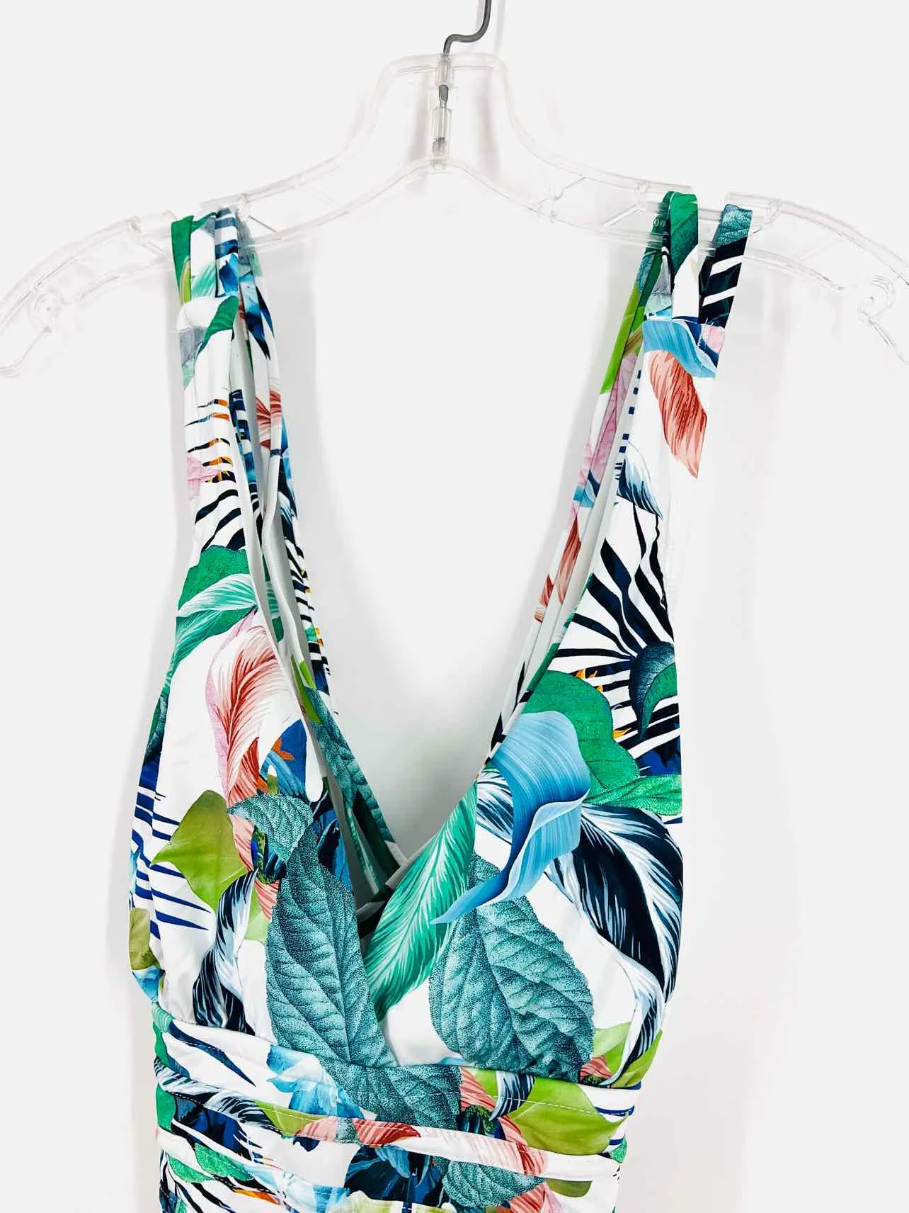 La Blanca Taille 10 Blanc/Multicolore Maillot de Bain Tropical à Lacets Croisés