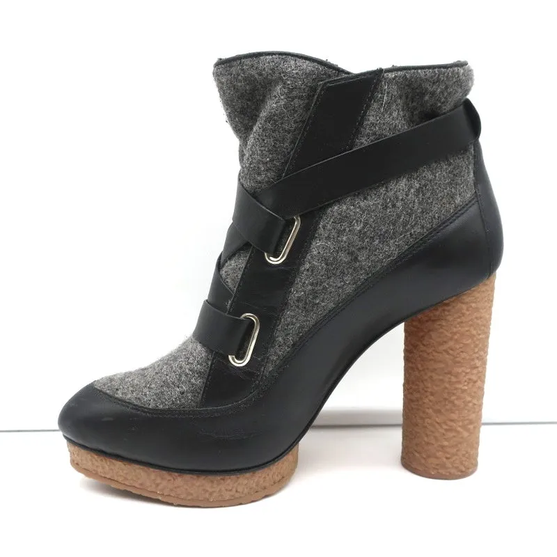 Bottes chelsea à plateforme Loeffler Randall Serena en cuir noir et flanelle grise taille 8
