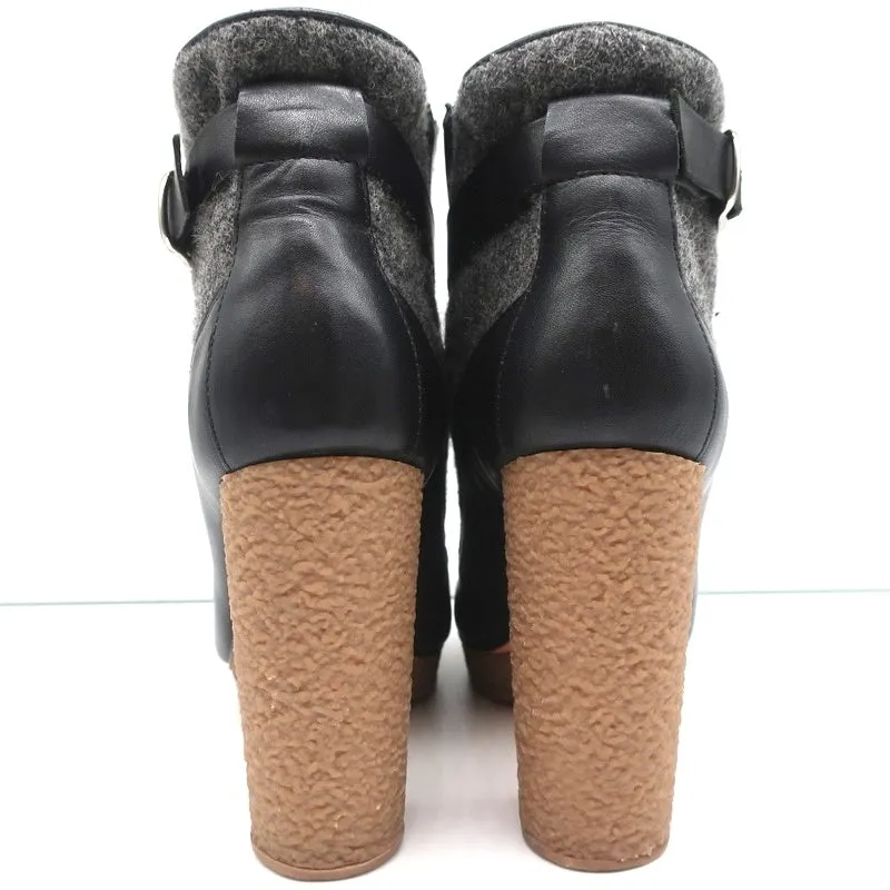Bottes chelsea à plateforme Loeffler Randall Serena en cuir noir et flanelle grise taille 8
