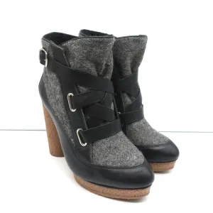 Bottes chelsea à plateforme Loeffler Randall Serena en cuir noir et flanelle grise taille 8