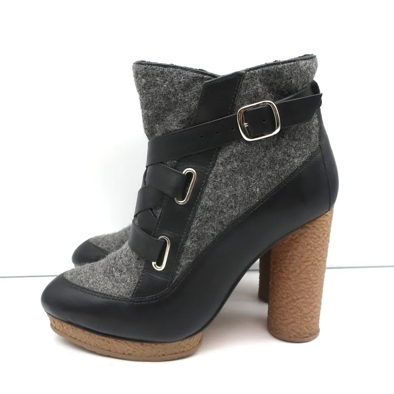 Bottes chelsea à plateforme Loeffler Randall Serena en cuir noir et flanelle grise taille 8