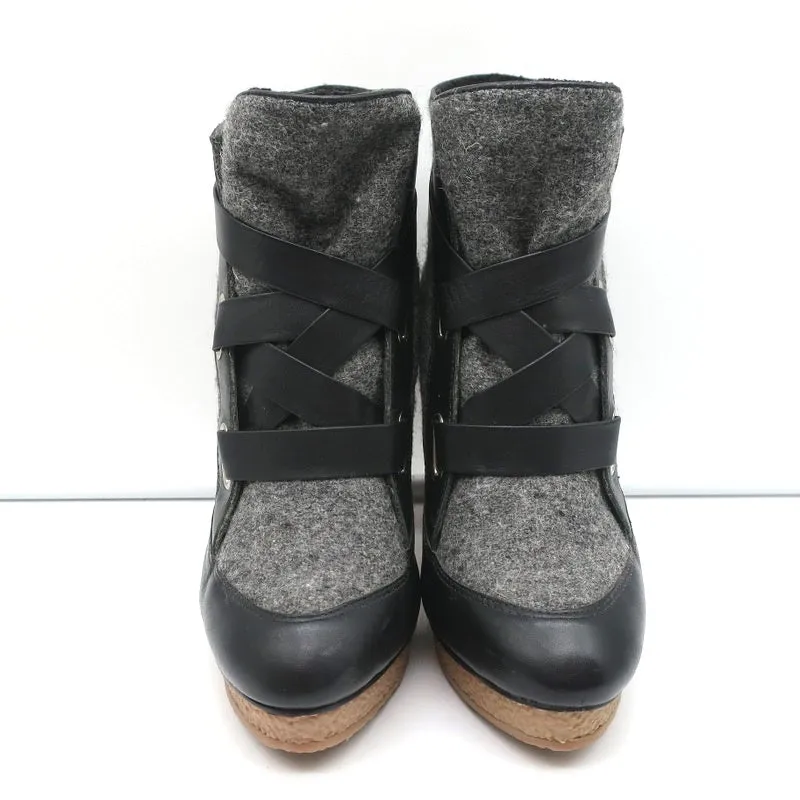 Bottes chelsea à plateforme Loeffler Randall Serena en cuir noir et flanelle grise taille 8