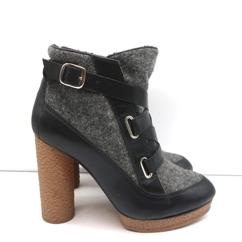 Bottes chelsea à plateforme Loeffler Randall Serena en cuir noir et flanelle grise taille 8