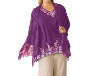 Veste à manches longues en dentelle de Londres - Taille grande en dentelle violette