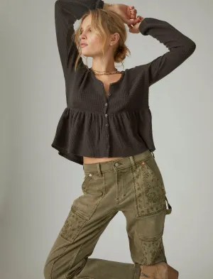 Lucky Brand Haut à Boutons en Jersey Gaufré Nuage Noir Jet Lucky Brand