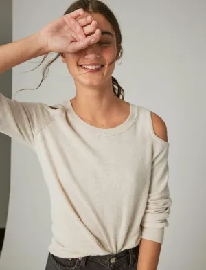 Pull Lucky Brand Cloud Soft à épaules dénudées couleur Heather paille