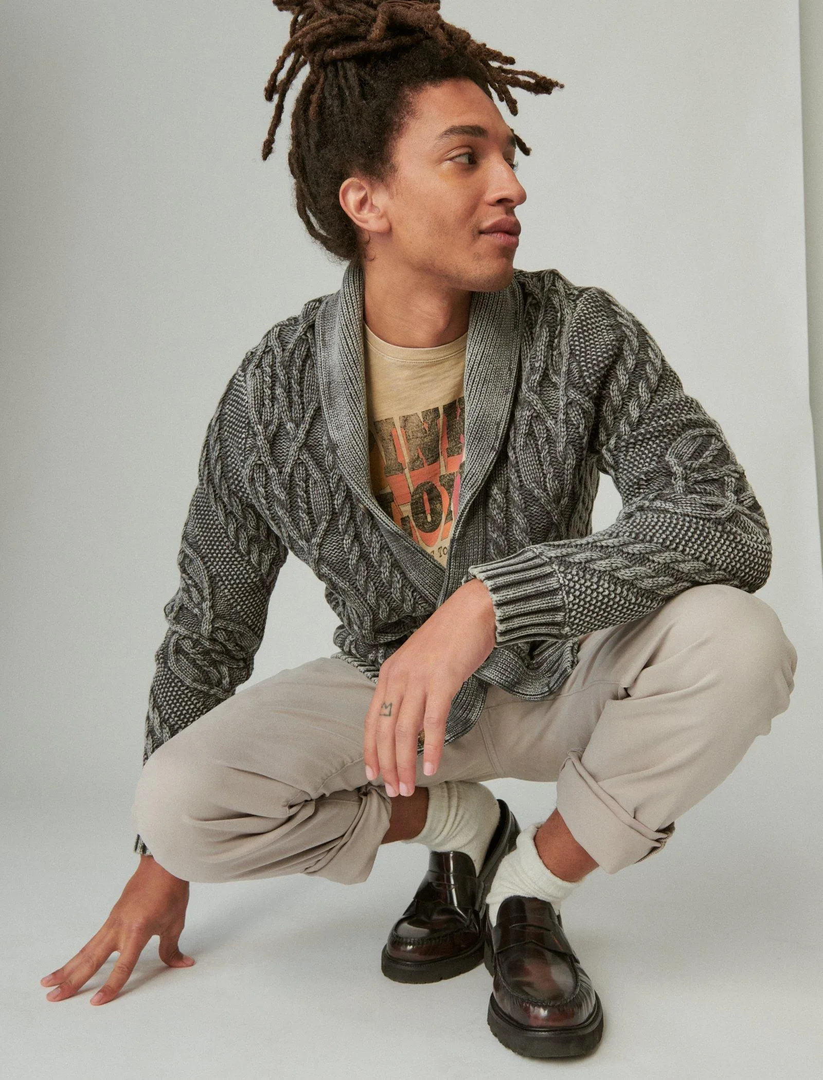 Lucky Brand Cardigan en câble surteint Lavage perle noirci Lucky Brand