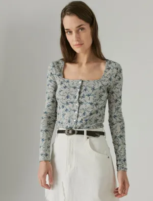 Lucky Brand Gilet en Pointelle Bleu Florale Lucky Brand