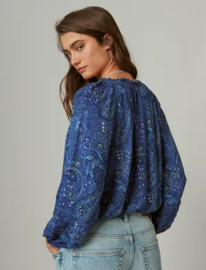 Lucky Brand Blouse à ourlet bulle imprimé Marine Multi Lucky Brand