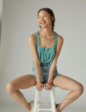 Lucky Brand Décolleté Carré Tank Dentelle Bleu Minéral Lucky Brand