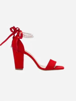 Sandales à talons Melissa en suédine vegan perle | Rouge