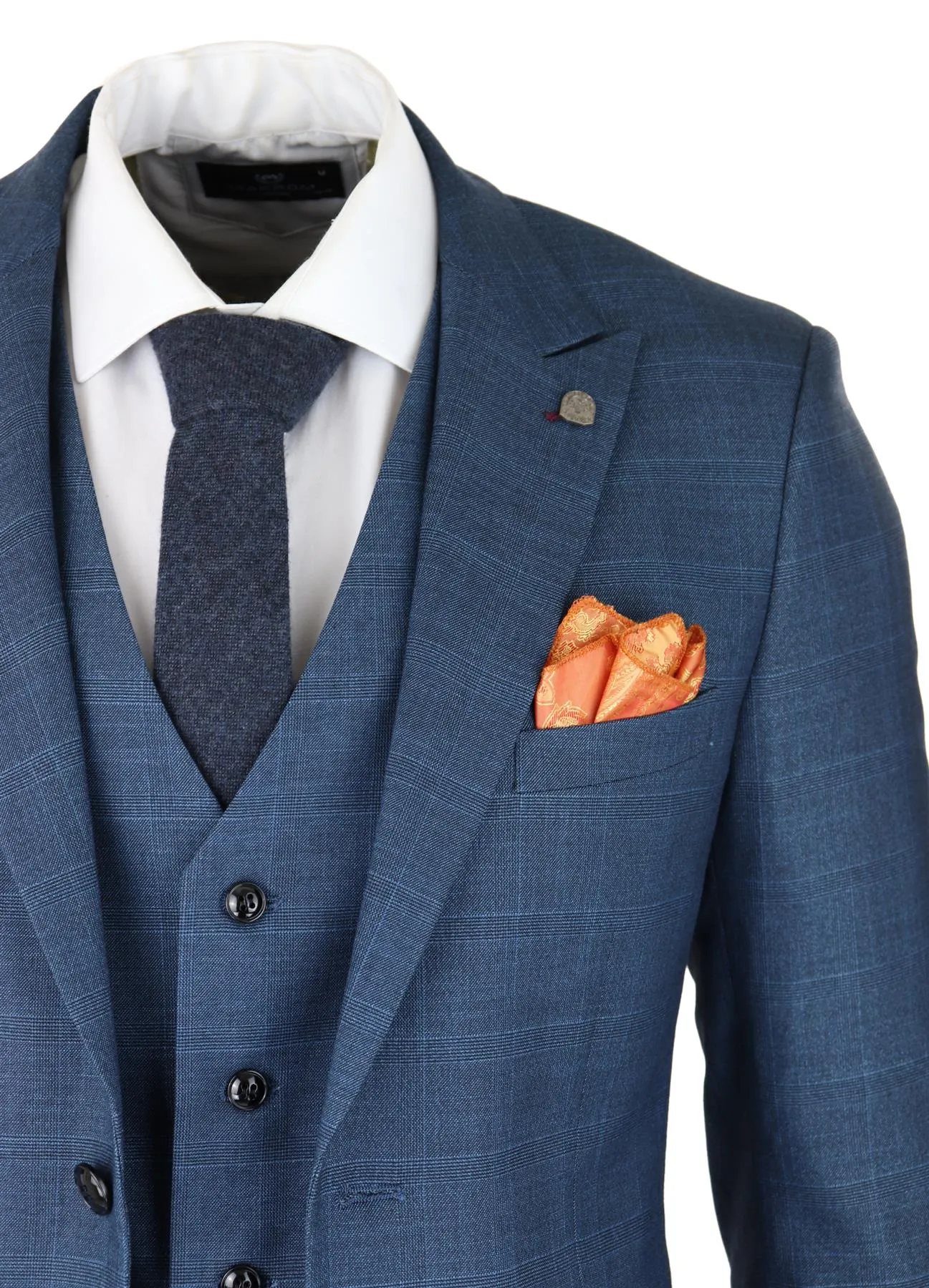 Costume Homme 3 Pièces Bleu Prince De Galles à Carreaux Classique Tailleur Léger Coupe Moderne