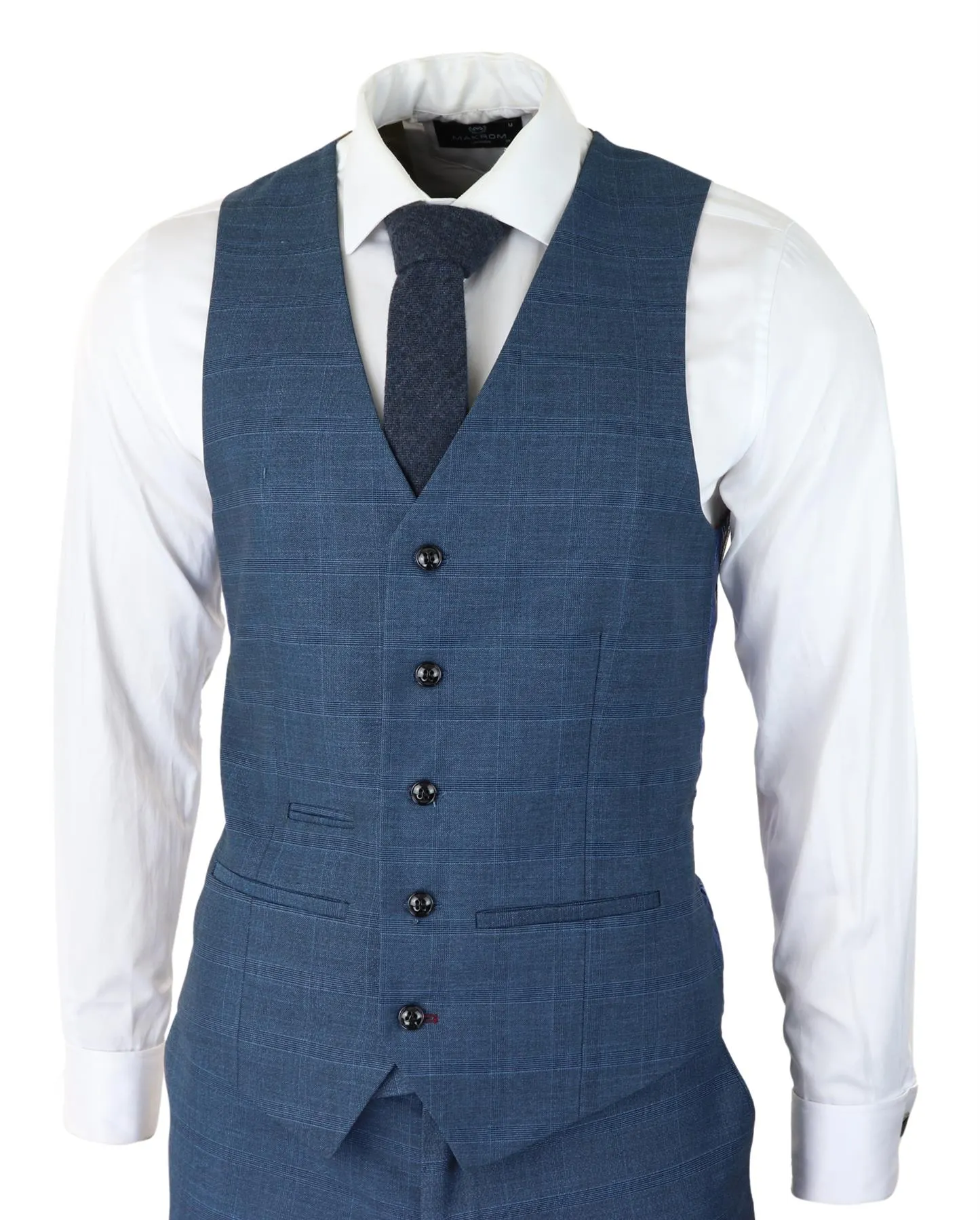 Costume Homme 3 Pièces Bleu Prince De Galles à Carreaux Classique Tailleur Léger Coupe Moderne
