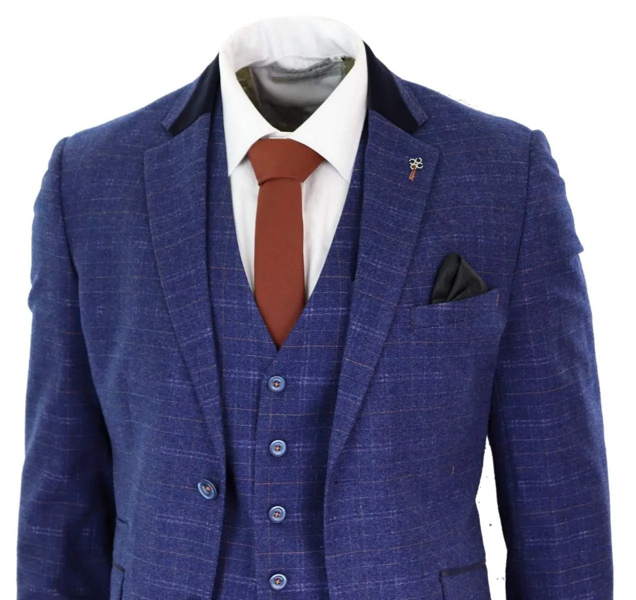 Costume vintage classique en tweed bleu à carreaux, 3 pièces pour homme