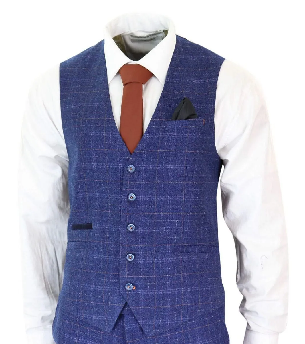 Costume vintage classique en tweed bleu à carreaux, 3 pièces pour homme