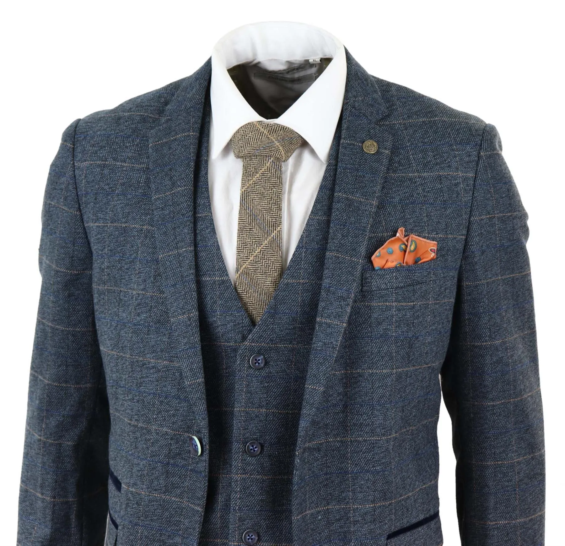 Costume vintage en tweed bleu à carreaux, 3 pièces pour homme