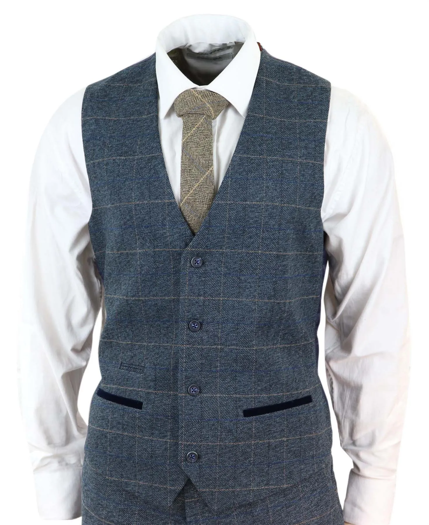 Costume vintage en tweed bleu à carreaux, 3 pièces pour homme