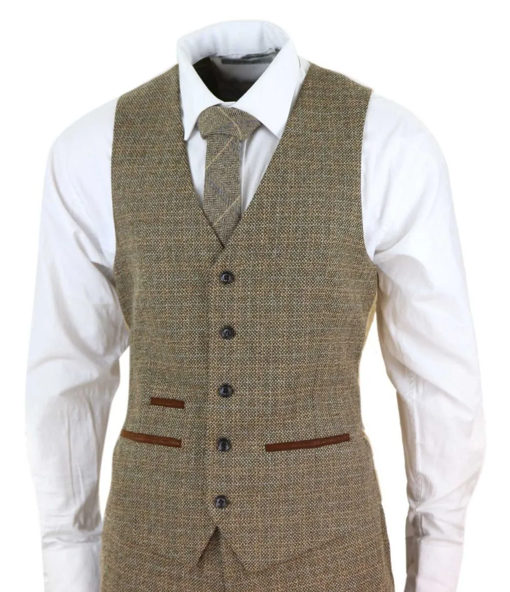 Costume vintage rétro en tweed marron à carreaux, 3 pièces pour homme