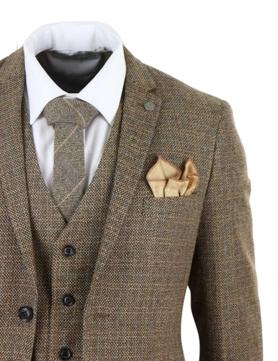 Costume vintage rétro en tweed marron à carreaux, 3 pièces pour homme