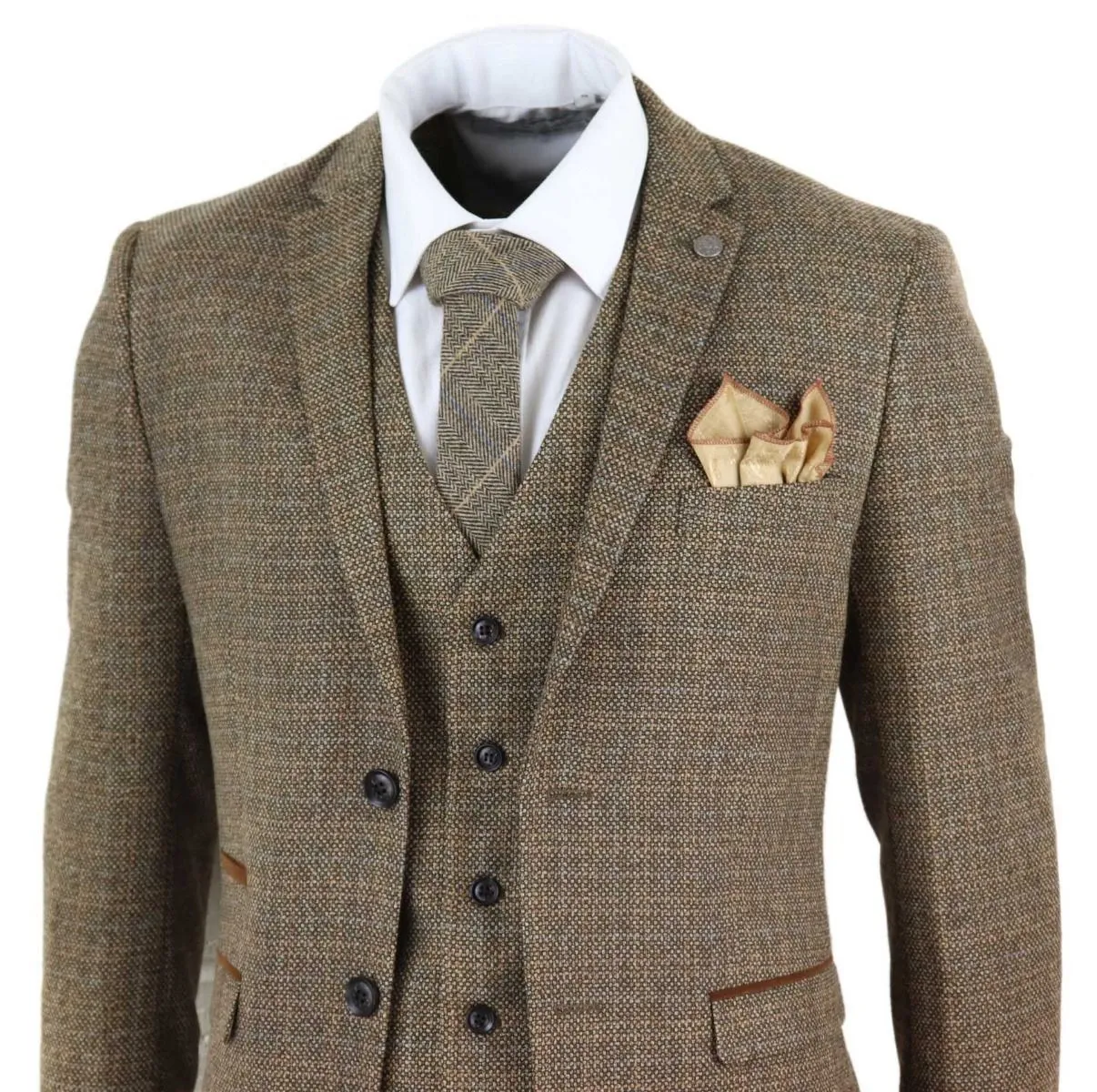 Costume vintage rétro en tweed marron à carreaux, 3 pièces pour homme